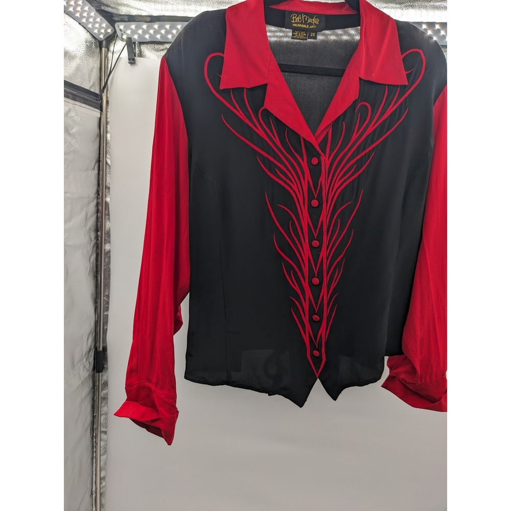 Vintage Bob Mackie Wearable Art 100% Silk Western Embroidered Blouse 2X Plus